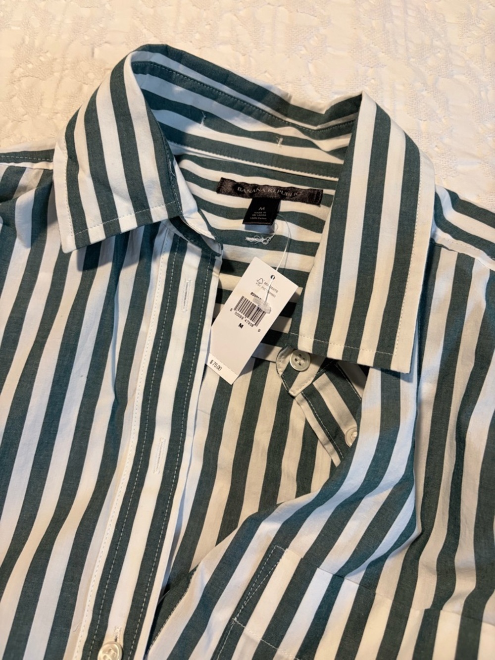 Banana Republic the boxy cropped button down shirt in green stripe NWT - Picture 5 of 8